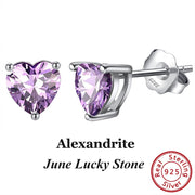 Effie Queen 925 Sterling Silver Birthstone Earrings for Women AAA Cubic Zircon 12 Colors Stud Earrings Fashion Girl Jewelry BE84