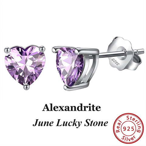 Effie Queen 925 Sterling Silver Birthstone Earrings for Women AAA Cubic Zircon 12 Colors Stud Earrings Fashion Girl Jewelry BE84