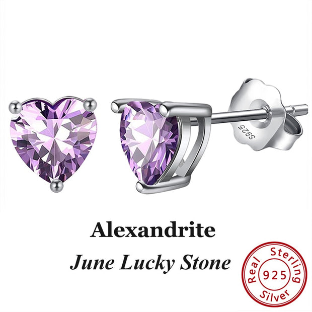 Effie Queen 925 Sterling Silver Birthstone Earrings for Women AAA Cubic Zircon 12 Colors Stud Earrings Fashion Girl Jewelry BE84