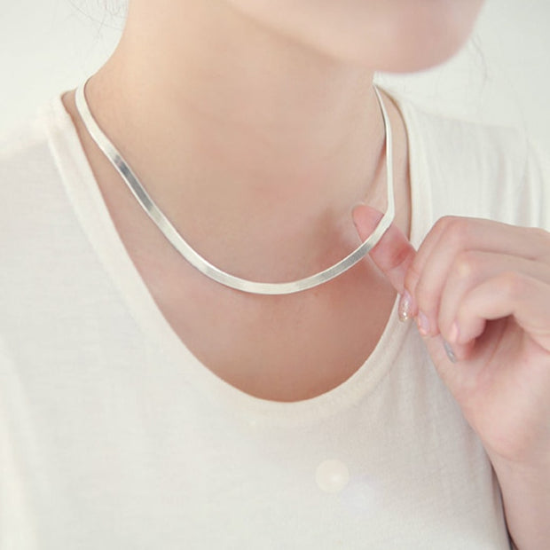 925 Sterling Silver Color Necklace 4MM Snake Chain Men & Women Couple Sterling Silver Jewelry Blade Chain