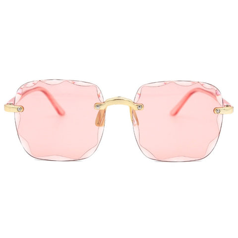 Oulylan Women Rimless Sunglasses Luxury Square Sun Glasses Female Fashion Oversized Eyewear Pink Gradient Shades Goggles UV400