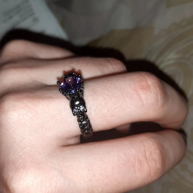 Gothic Skull Rings for Women Punk Purple Zircon Black Color Men Ring Halloween Gifts