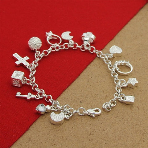 High Quality 925 Silver Colour Bracelet With Multiple Pendant Zircon Bracelets For Women'S Party Charm Jewelry Gift