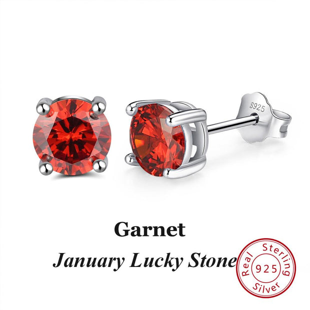 Effie Queen 925 Sterling Silver Birthstone Earrings for Women AAA Cubic Zircon 12 Colors Stud Earrings Fashion Girl Jewelry BE84