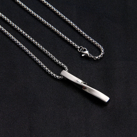 Brand New Fashion Black Rectangle Pendant Necklace Men Trendy Simple Stainless Steel Chain Jewelry