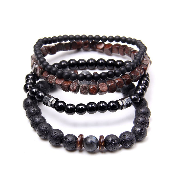 Men Bracelet Set Labradorite Hematite Bracelet Lava Tiger Eye Wrap Charm Bracelet Energy Protection Wristbands Pulsera Hombre