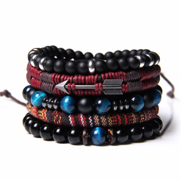 Men Bracelet Set Labradorite Hematite Bracelet Lava Tiger Eye Wrap Charm Bracelet Energy Protection Wristbands Pulsera Hombre