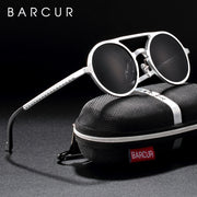 Brand Designer Steampunk Sun glasses Female Retro Aluminum magnesium Sunglasses Men Round Sunglasses Polarizes oculos de sol