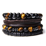 Men Bracelet Set Labradorite Hematite Bracelet Lava Tiger Eye Wrap Charm Bracelet Energy Protection Wristbands Pulsera Hombre
