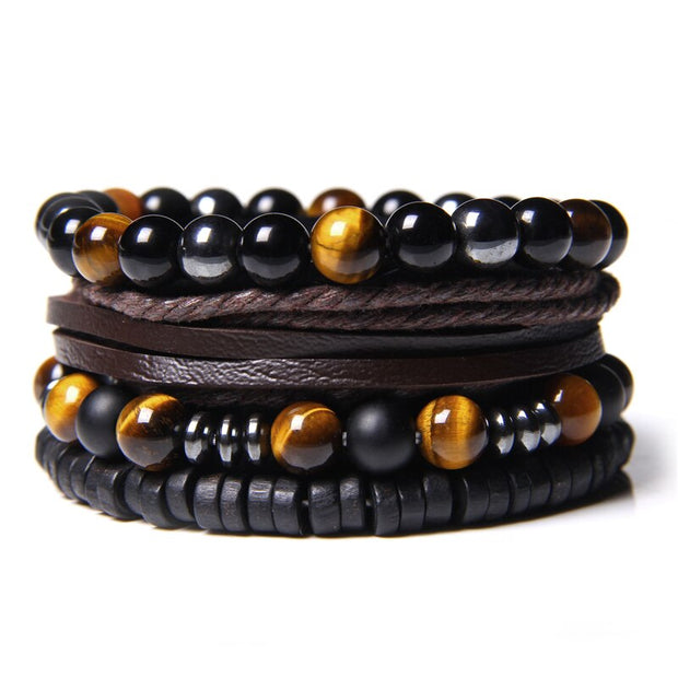 Men Bracelet Set Labradorite Hematite Bracelet Lava Tiger Eye Wrap Charm Bracelet Energy Protection Wristbands Pulsera Hombre
