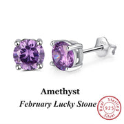Effie Queen 925 Sterling Silver Birthstone Earrings for Women AAA Cubic Zircon 12 Colors Stud Earrings Fashion Girl Jewelry BE84