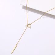 DOTIFI For Women Necklaces Innovation Double Pendant Long Chain Openwork Triangle and Baguette Stainless Steel Necklace