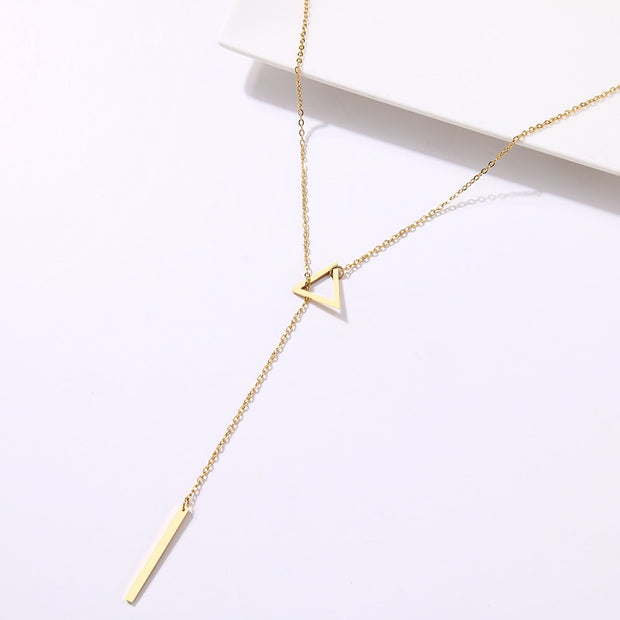 DOTIFI For Women Necklaces Innovation Double Pendant Long Chain Openwork Triangle and Baguette Stainless Steel Necklace