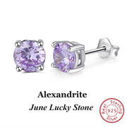 Effie Queen 925 Sterling Silver Birthstone Earrings for Women AAA Cubic Zircon 12 Colors Stud Earrings Fashion Girl Jewelry BE84