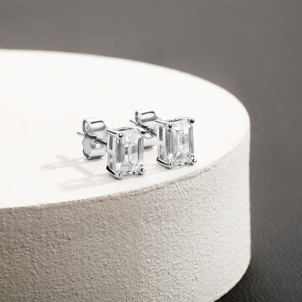TOPGRILLZ New Classic 2-4mm Baguette Stud Earrings Iced Out Bling Cubic Zirconia Womens Earrings hypoallergenic Wedding Jewelry
