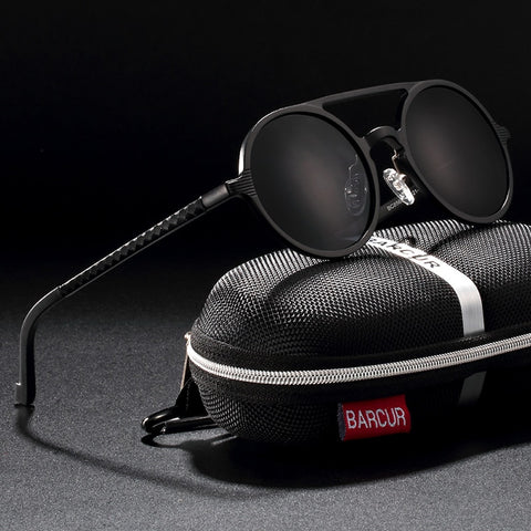 Brand Designer Steampunk Sun glasses Female Retro Aluminum magnesium Sunglasses Men Round Sunglasses Polarizes oculos de sol