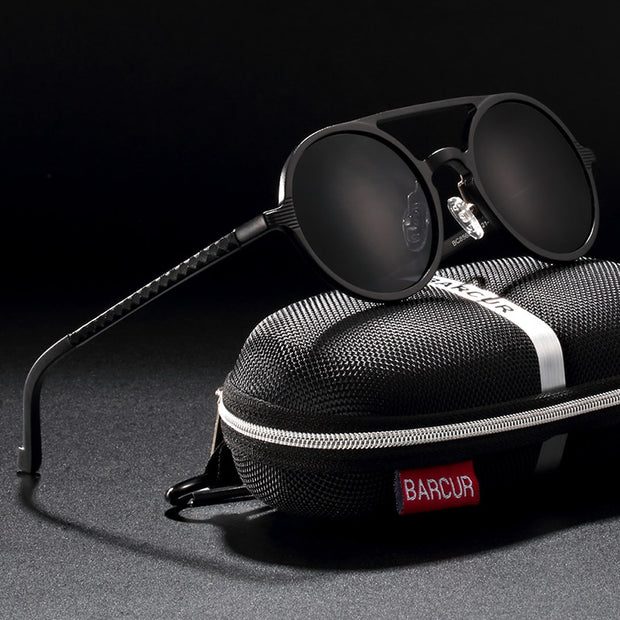 Brand Designer Steampunk Sun glasses Female Retro Aluminum magnesium Sunglasses Men Round Sunglasses Polarizes oculos de sol