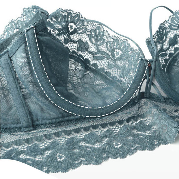 Nuevo conjunto de sujetador, lencería, sostén push-up, ropa interior de encaje, bragas sexis transparentes.