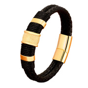 XQNI Woven Leather Rope Wrap Special Style Classic Stainless Steel Men's Leather Bracelet Double-layer Design DIY Customization