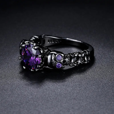 Gothic Skull Rings for Women Punk Purple Zircon Black Color Men Ring Halloween Gifts