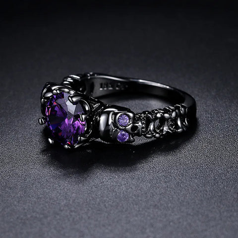 Gothic Skull Rings for Women Punk Purple Zircon Black Color Men Ring Halloween Gifts