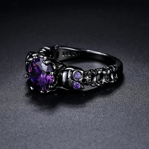 Gothic Skull Rings for Women Punk Purple Zircon Black Color Men Ring Halloween Gifts