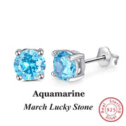 Effie Queen 925 Sterling Silver Birthstone Earrings for Women AAA Cubic Zircon 12 Colors Stud Earrings Fashion Girl Jewelry BE84