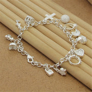 High Quality 925 Silver Colour Bracelet With Multiple Pendant Zircon Bracelets For Women'S Party Charm Jewelry Gift