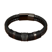 XQNI Woven Leather Rope Wrap Special Style Classic Stainless Steel Men's Leather Bracelet Double-layer Design DIY Customization