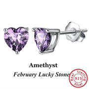 Effie Queen 925 Sterling Silver Birthstone Earrings for Women AAA Cubic Zircon 12 Colors Stud Earrings Fashion Girl Jewelry BE84