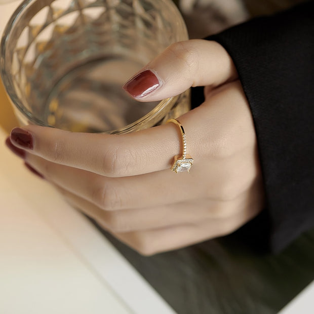 Exquisite Simple Square Zircon Gold Color Open Rings For Woman 2022 Salary Goth Jewelry Wedding Party Girls' Luxury Student Ring
