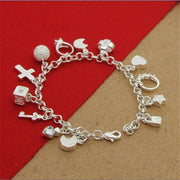 High Quality 925 Silver Colour Bracelet With Multiple Pendant Zircon Bracelets For Women'S Party Charm Jewelry Gift