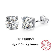Effie Queen 925 Sterling Silver Birthstone Earrings for Women AAA Cubic Zircon 12 Colors Stud Earrings Fashion Girl Jewelry BE84