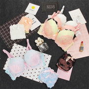 Conjunto de sujetador de encaje, lencería sexy, sujetador y bragas florales cómodos, aro push-up, correas ajustadas