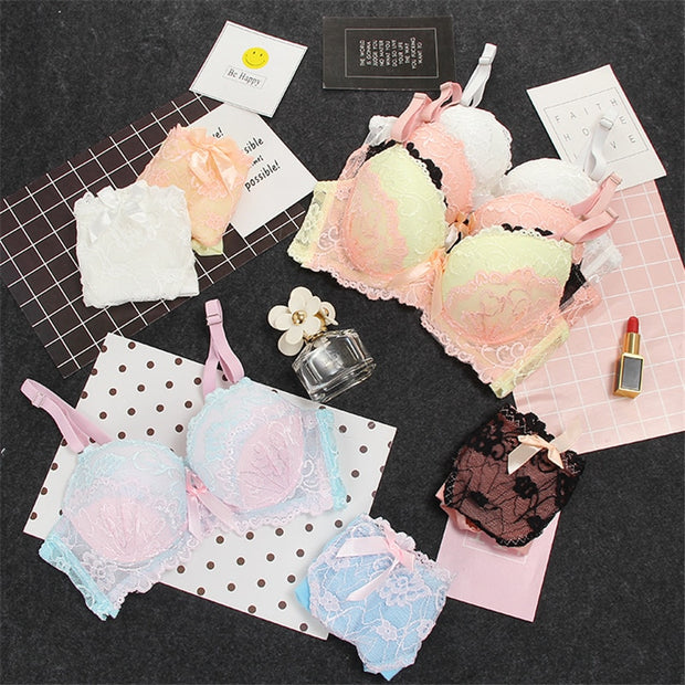 Conjunto de sujetador de encaje, lencería sexy, sujetador y bragas florales cómodos, aro push-up, correas ajustadas