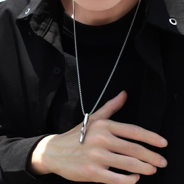 Brand New Fashion Black Rectangle Pendant Necklace Men Trendy Simple Stainless Steel Chain Jewelry