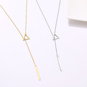 DOTIFI For Women Necklaces Innovation Double Pendant Long Chain Openwork Triangle and Baguette Stainless Steel Necklace