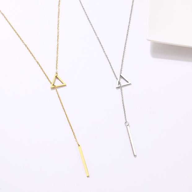 DOTIFI For Women Necklaces Innovation Double Pendant Long Chain Openwork Triangle and Baguette Stainless Steel Necklace