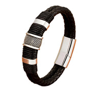 XQNI Woven Leather Rope Wrap Special Style Classic Stainless Steel Men's Leather Bracelet Double-layer Design DIY Customization
