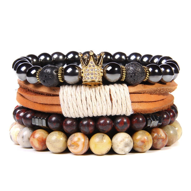 Men Bracelet Set Labradorite Hematite Bracelet Lava Tiger Eye Wrap Charm Bracelet Energy Protection Wristbands Pulsera Hombre