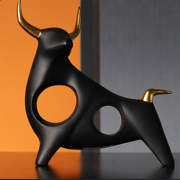 ERMAKOVA Cattle Statue Ox Home Decor Living Room Bull Sculpture Wine TV Cabinet Ornament Crafts Abstract Animal Figurine