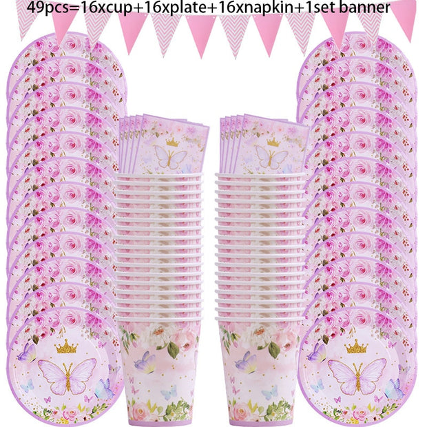 Rose Gold Birthday Decorations Disposable Tableware Set Paper Cup Adult Wedding Birthday Party Decorations Kids Babyshower Girl