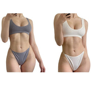 Conjunto de sujetadores sin costuras para mujer, Bralette sin aros, ropa interior de Bikini, tangas de cintura baja, Tops lisos con escote, lencería Sexy