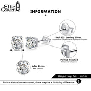Effie Queen 925 Sterling Silver Birthstone Earrings for Women AAA Cubic Zircon 12 Colors Stud Earrings Fashion Girl Jewelry BE84