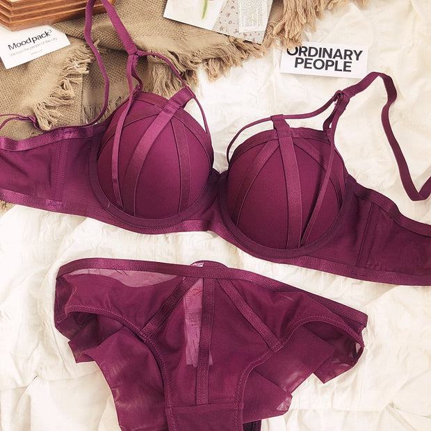 New Color Underwear Set Sexy Hollow Push Up Bra Set Bandage Brassiere Lace Plus Size Bra and Panties Sets