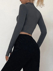 T-shirt women long sleeves turtleneck crop tops simple style