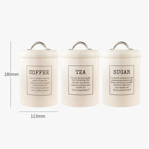 Decor Lid Set of 3 Metal Storage Jars Canister Bin Pot Kitchen Container