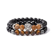 Men Bracelet Set Labradorite Hematite Bracelet Lava Tiger Eye Wrap Charm Bracelet Energy Protection Wristbands Pulsera Hombre