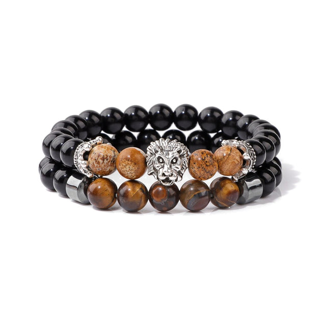 Men Bracelet Set Labradorite Hematite Bracelet Lava Tiger Eye Wrap Charm Bracelet Energy Protection Wristbands Pulsera Hombre