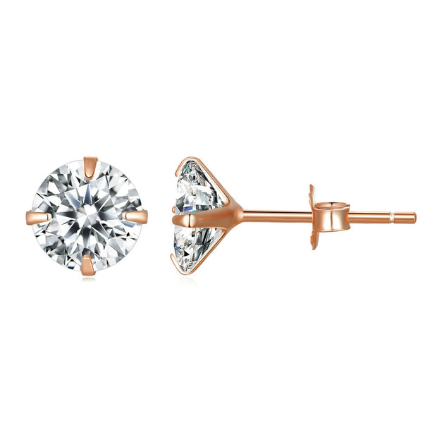 bamoer CZ Stud Earrings 925 Sterling Silver Platinum Plated Round Cubic Zirconia Hypoallergenic Earrings 4mm 5mm 6mm 7mm BSE166